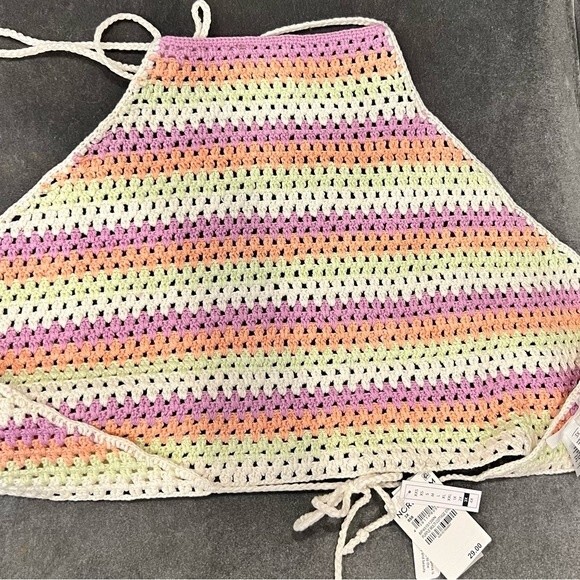 NEW Rainbow crochet Halter Top Multi Color Striped backless tie Size 3X - Picture 7 of 7